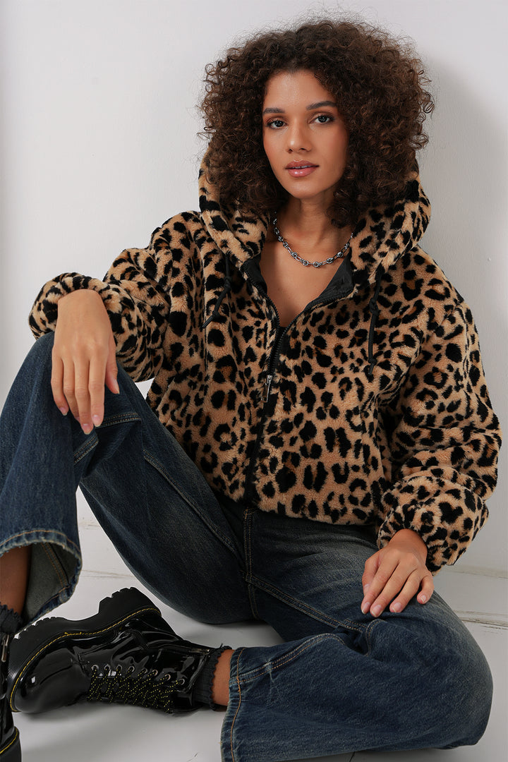 BGD Women Hooded Plush Crop Jacket - Dark Brown - Flagstaff