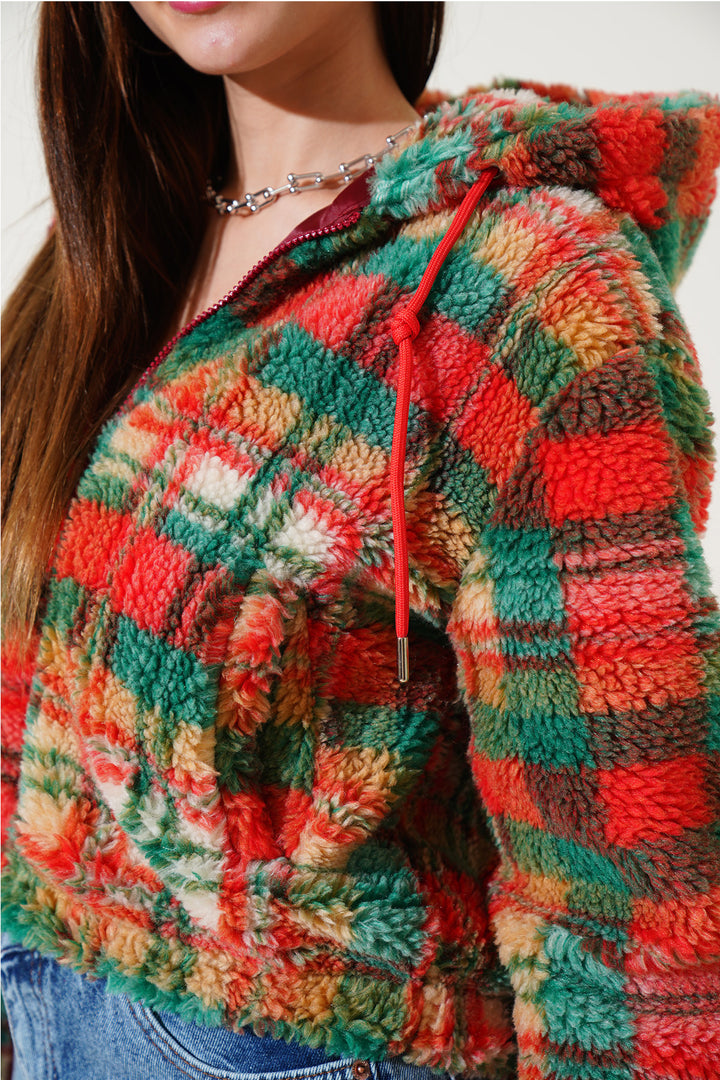 BGD Women Hooded Plush Crop Jacket - Multi-colored - Ensenada