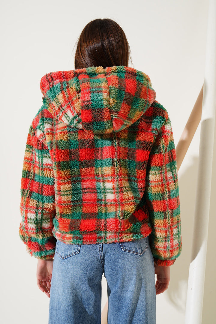 BGD Women Hooded Plush Crop Jacket - Multi-colored - Ensenada