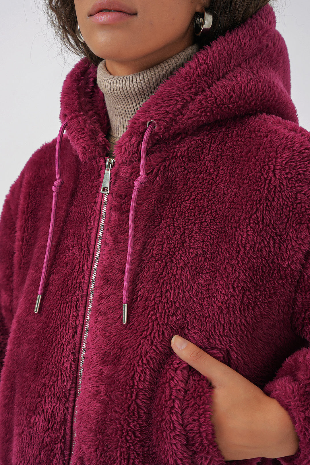 BGD Women Hooded Plush Crop Jacket - Purple - Voerde