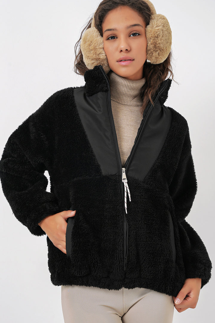 BGD Women Women's Plush Jacket Coat - Dark Black - Oxford