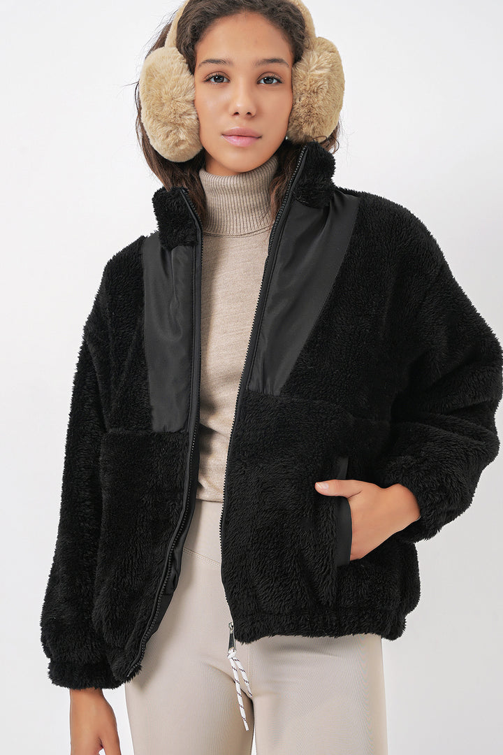 BGD Women Women's Plush Jacket Coat - Dark Black - Oxford