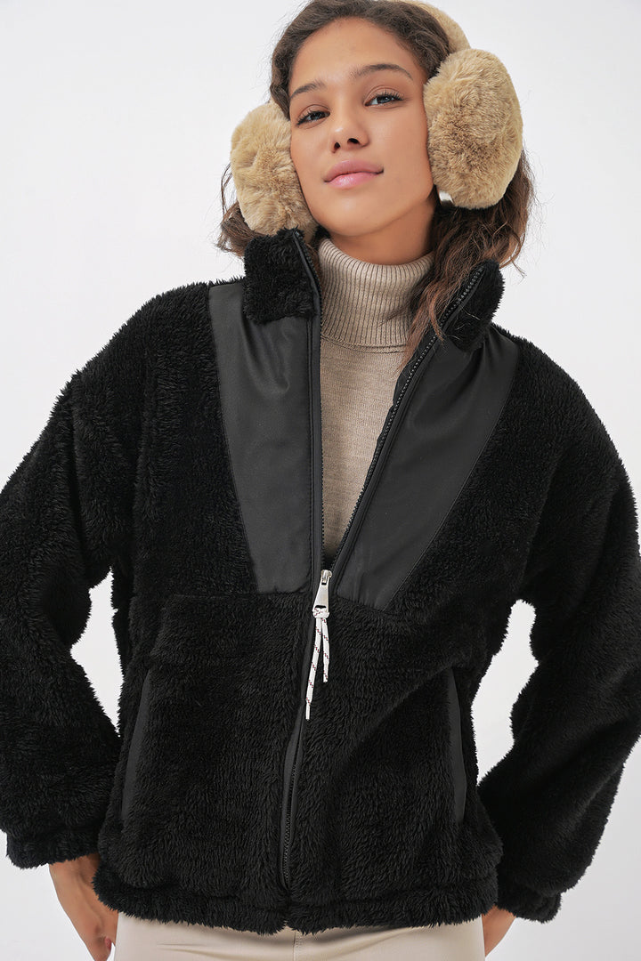 BGD Women Women's Plush Jacket Coat - Dark Black - Oxford