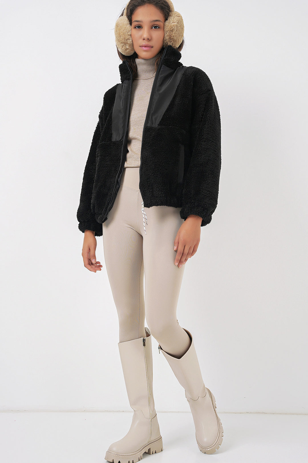 BGD Women Women's Plush Jacket Coat - Dark Black - Oxford