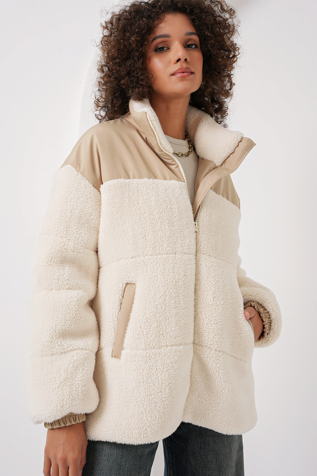 BGD Women Inflatable Plush Jacket - Ecru - Woburn