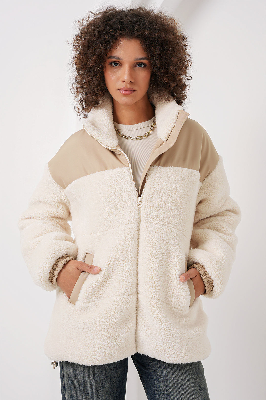 BGD Women Inflatable Plush Jacket - Ecru - Woburn