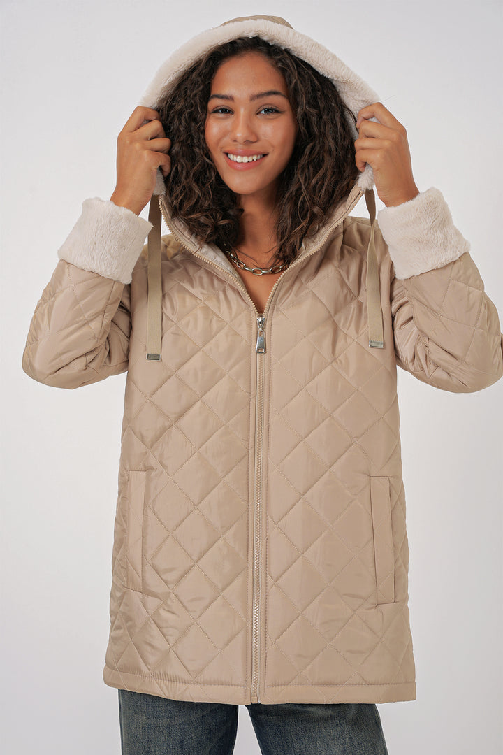 BGD Women Hooded Quilted Jacket - Beige - Giurgiu