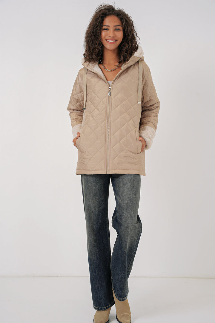 BGD Women Hooded Quilted Jacket - Beige - Giurgiu