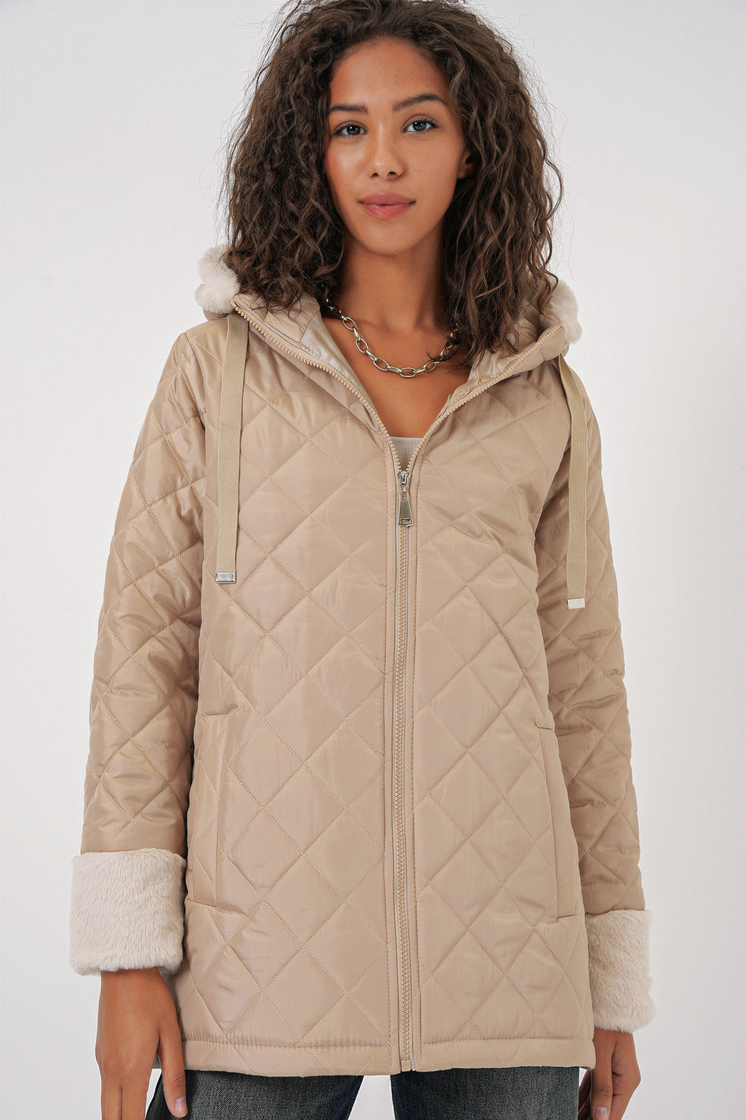 BGD Women Hooded Quilted Jacket - Beige - Giurgiu