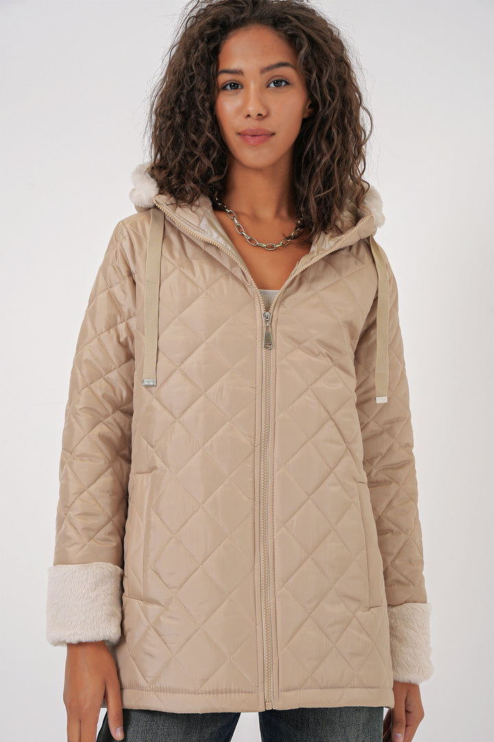 BGD Women Hooded Quilted Jacket - Beige - Giurgiu