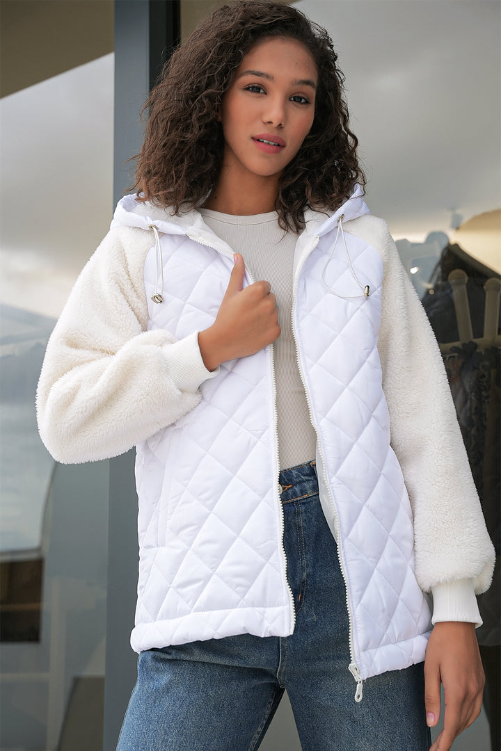 BGD Women Plush Quilted Jacket with Sleeves - White - Lünen