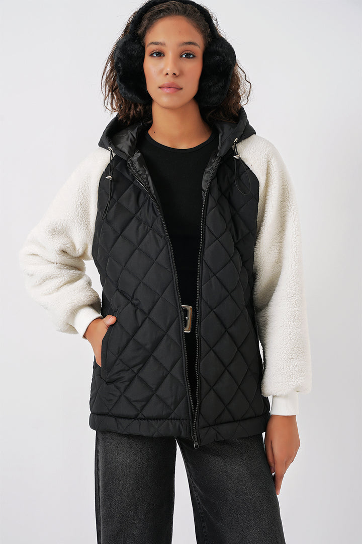 BGD Women Plush Quilted Jacket with Sleeves - Black - Mechanicsville