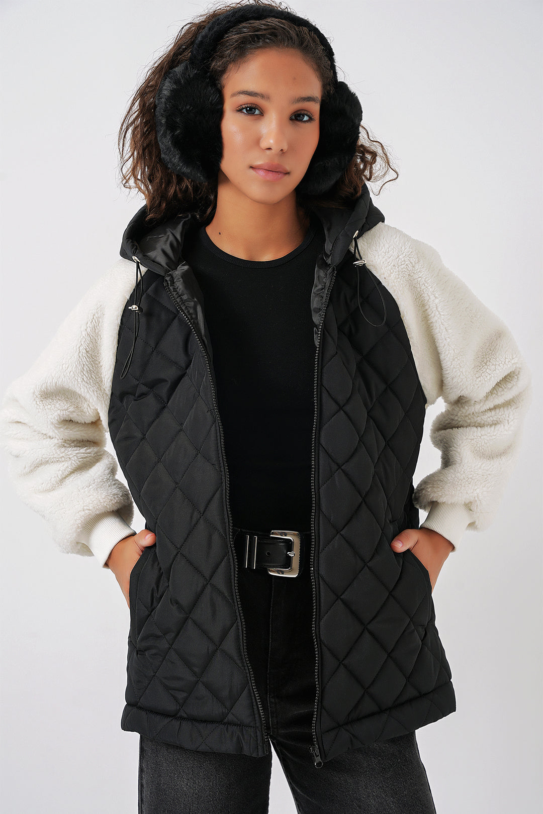 BGD Women Plush Quilted Jacket with Sleeves - Black - Mechanicsville