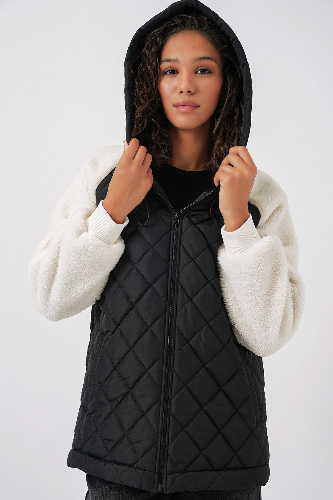 BGD Women Plush Quilted Jacket with Sleeves - Black - Mechanicsville