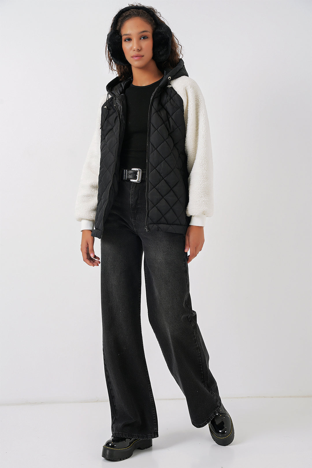 BGD Women Plush Quilted Jacket with Sleeves - Black - Mechanicsville
