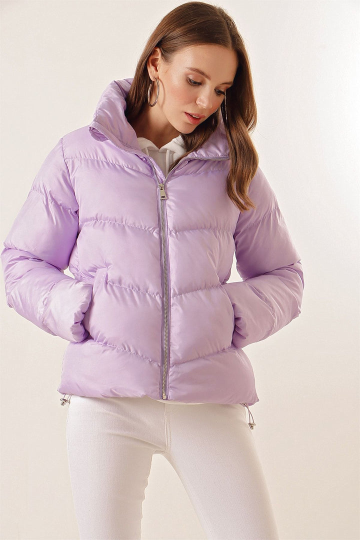 BGD Women High Neck Zippered Puffer Jacket - Lilac - Andria
