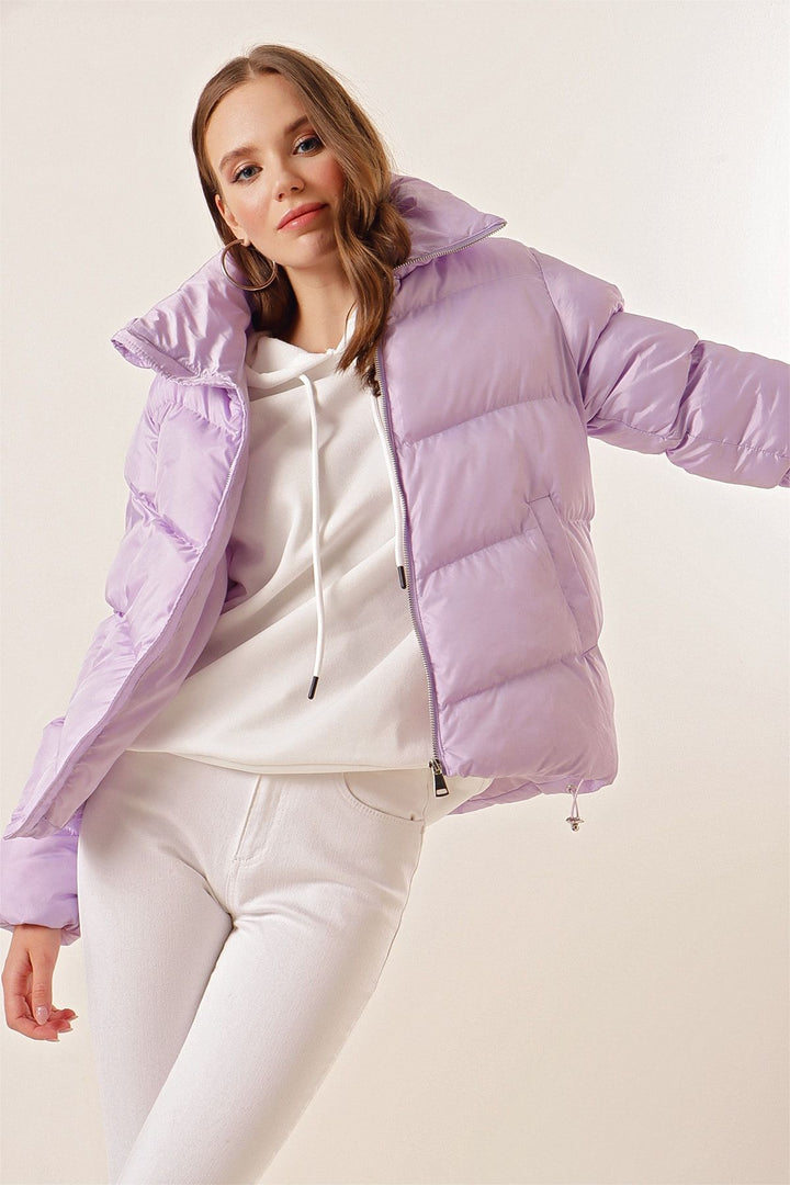 BGD Women High Neck Zippered Puffer Jacket - Lilac - Andria