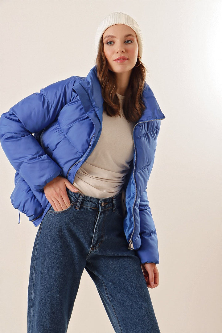 BGD Women High Neck Zippered Puffer Jacket - Blue - Wetzlar