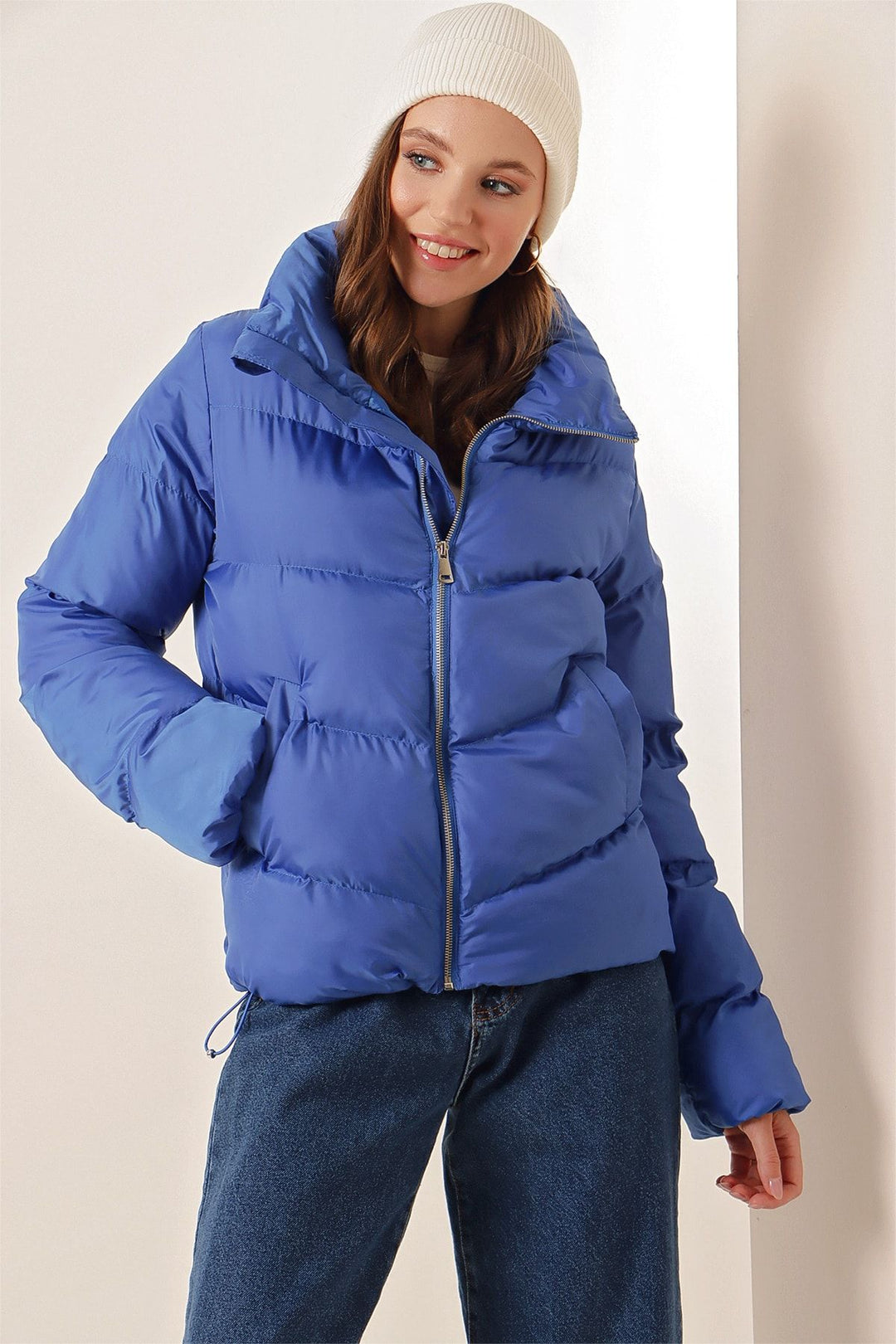 BGD Women High Neck Zippered Puffer Jacket - Blue - Wetzlar