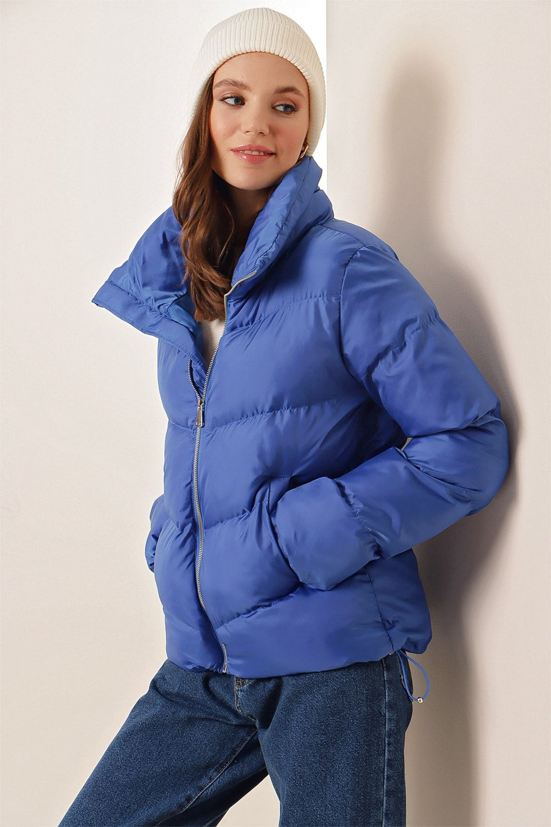BGD Women High Neck Zippered Puffer Jacket - Blue - Wetzlar