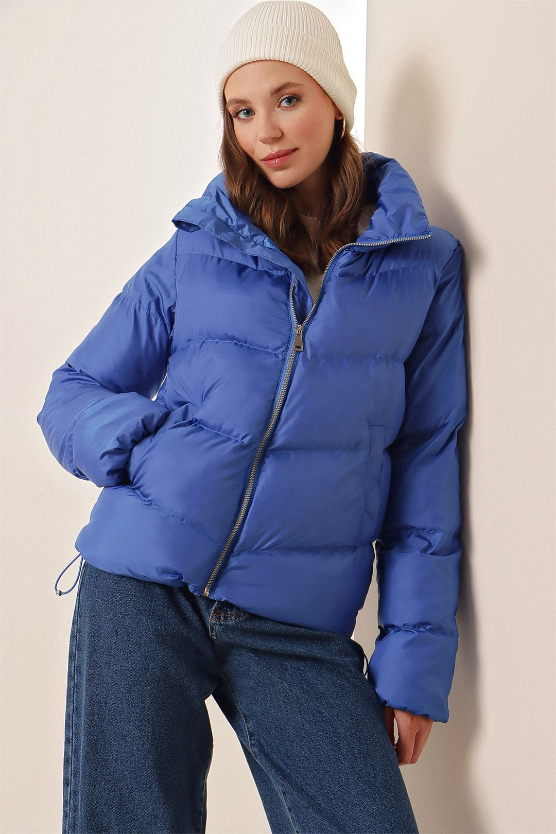 BGD Women High Neck Zippered Puffer Jacket - Blue - Wetzlar