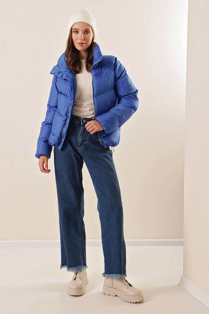 BGD Women High Neck Zippered Puffer Jacket - Blue - Wetzlar