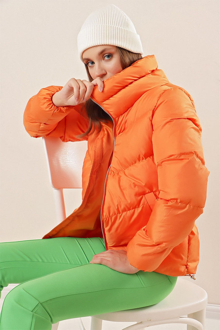 BGD Women High Neck Zippered Puffer Jacket - Orange - Šiauliai