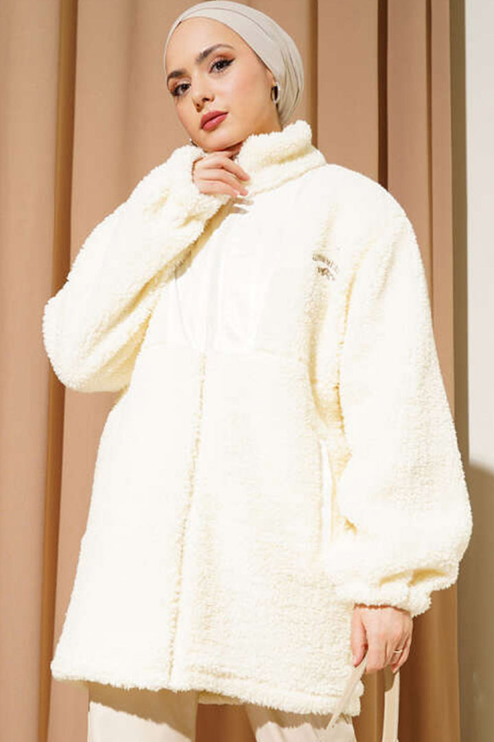 BGD Women Hijab Plush Coat - Ecru - Dnipro