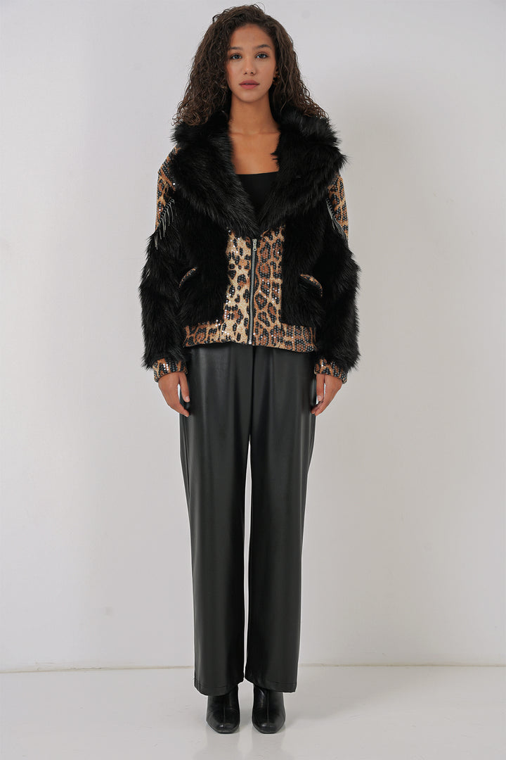 BGD Women Plush Fur Coat - Black - Saint-Raphaël