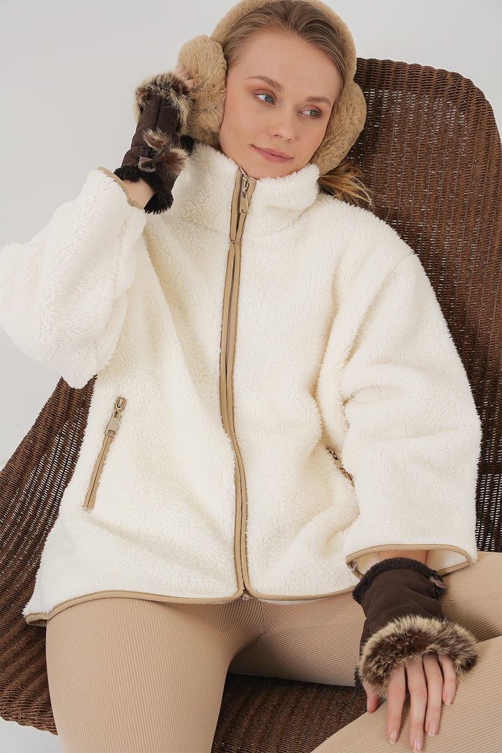 BGD Women Zippered Plush Jacket - Beige - Marina di Carrara
