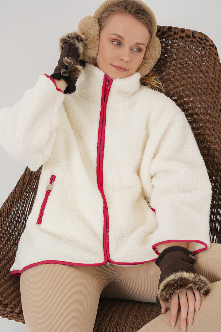 BGD Women Zippered Plush Jacket - Red - Valle Hermoso