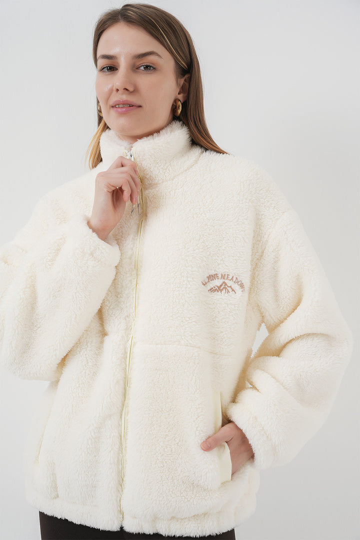 BGD Women Women's Oversize Plush Jacket Coat - Ecru - Nettuno