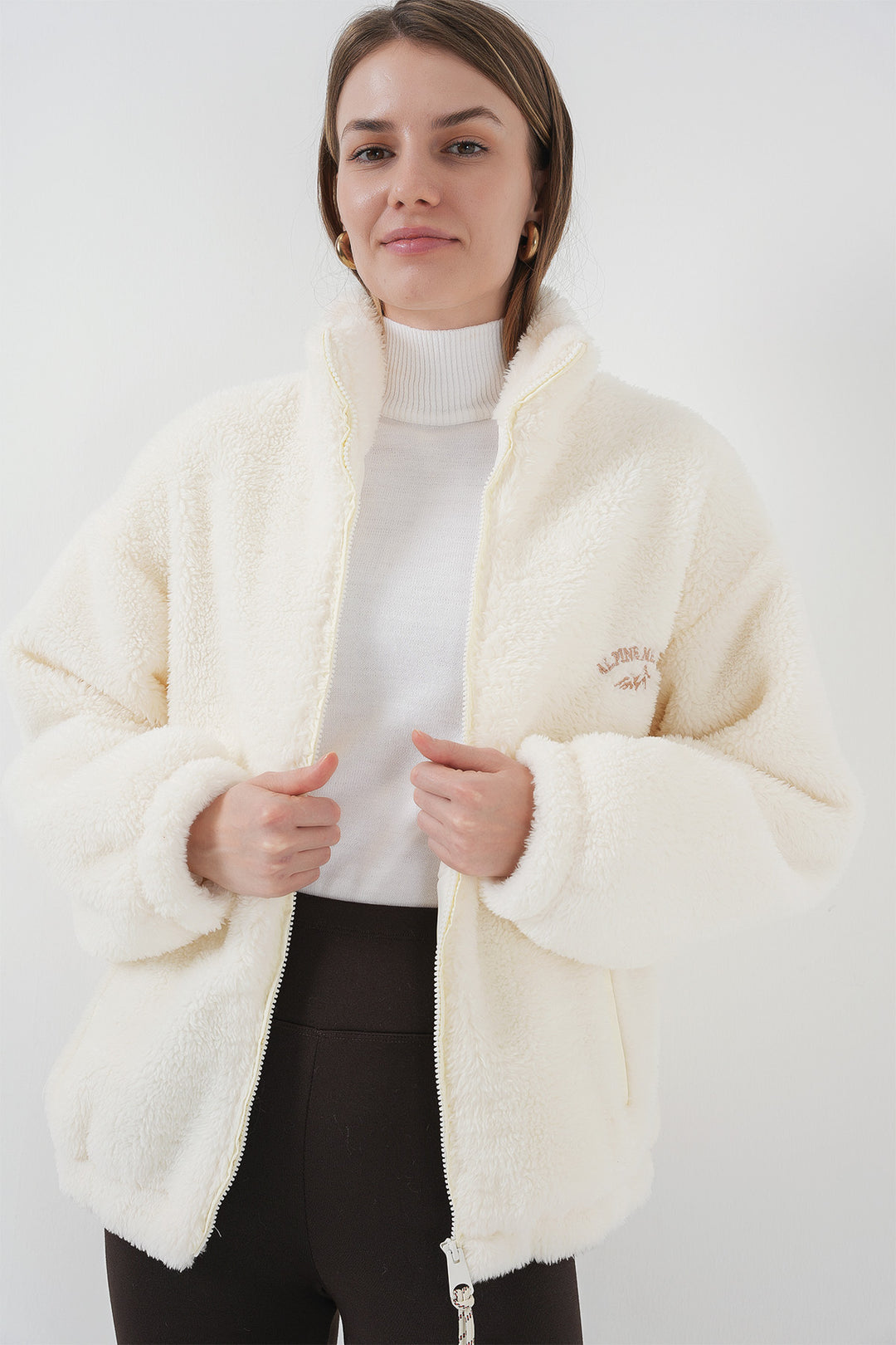 BGD Women Women's Oversize Plush Jacket Coat - Ecru - Nettuno
