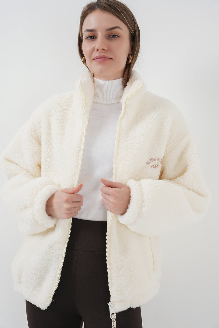 BGD Women Women's Oversize Plush Jacket Coat - Ecru - Nettuno