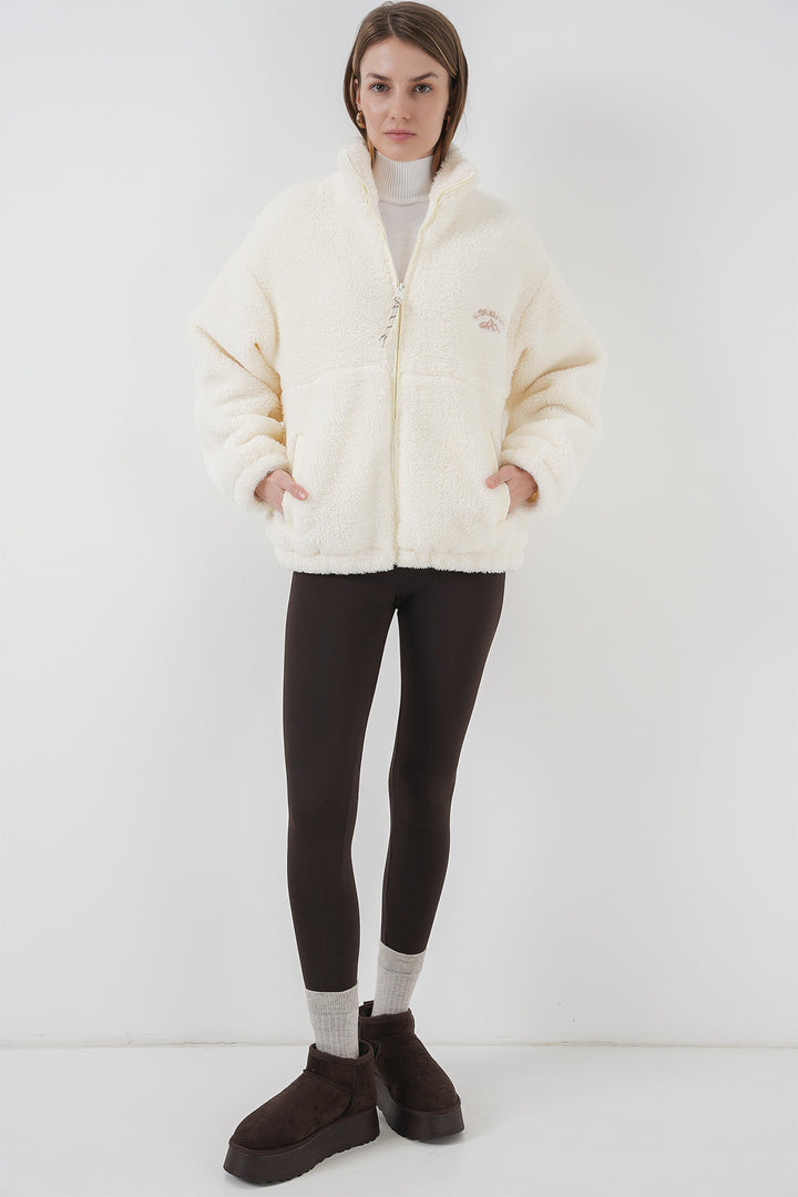 BGD Women Women's Oversize Plush Jacket Coat - Ecru - Nettuno