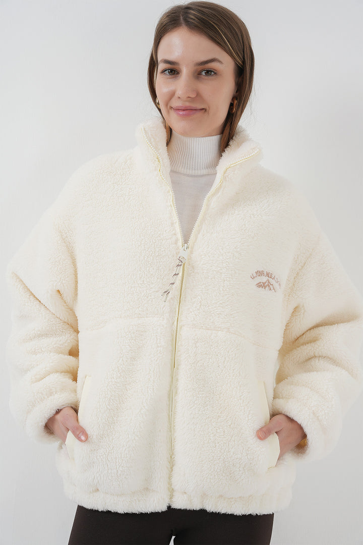 BGD Women Women's Oversize Plush Jacket Coat - Ecru - Nettuno