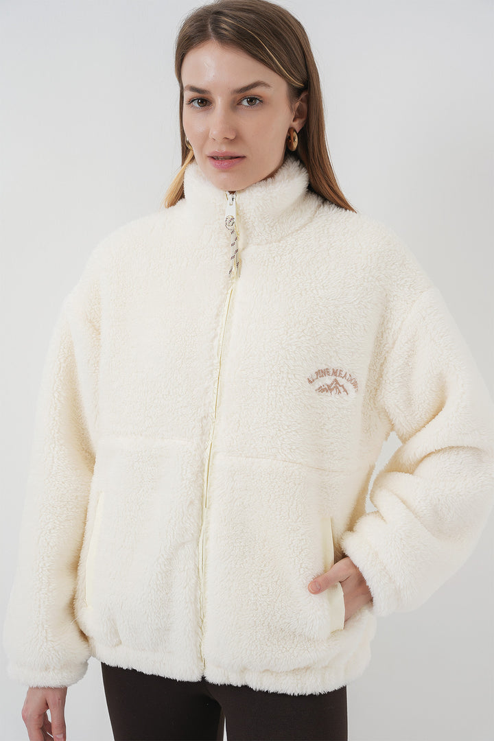 BGD Women Women's Oversize Plush Jacket Coat - Ecru - Nettuno
