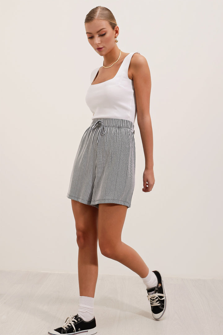 BGD Women Striped Shorts - Black - Richfield