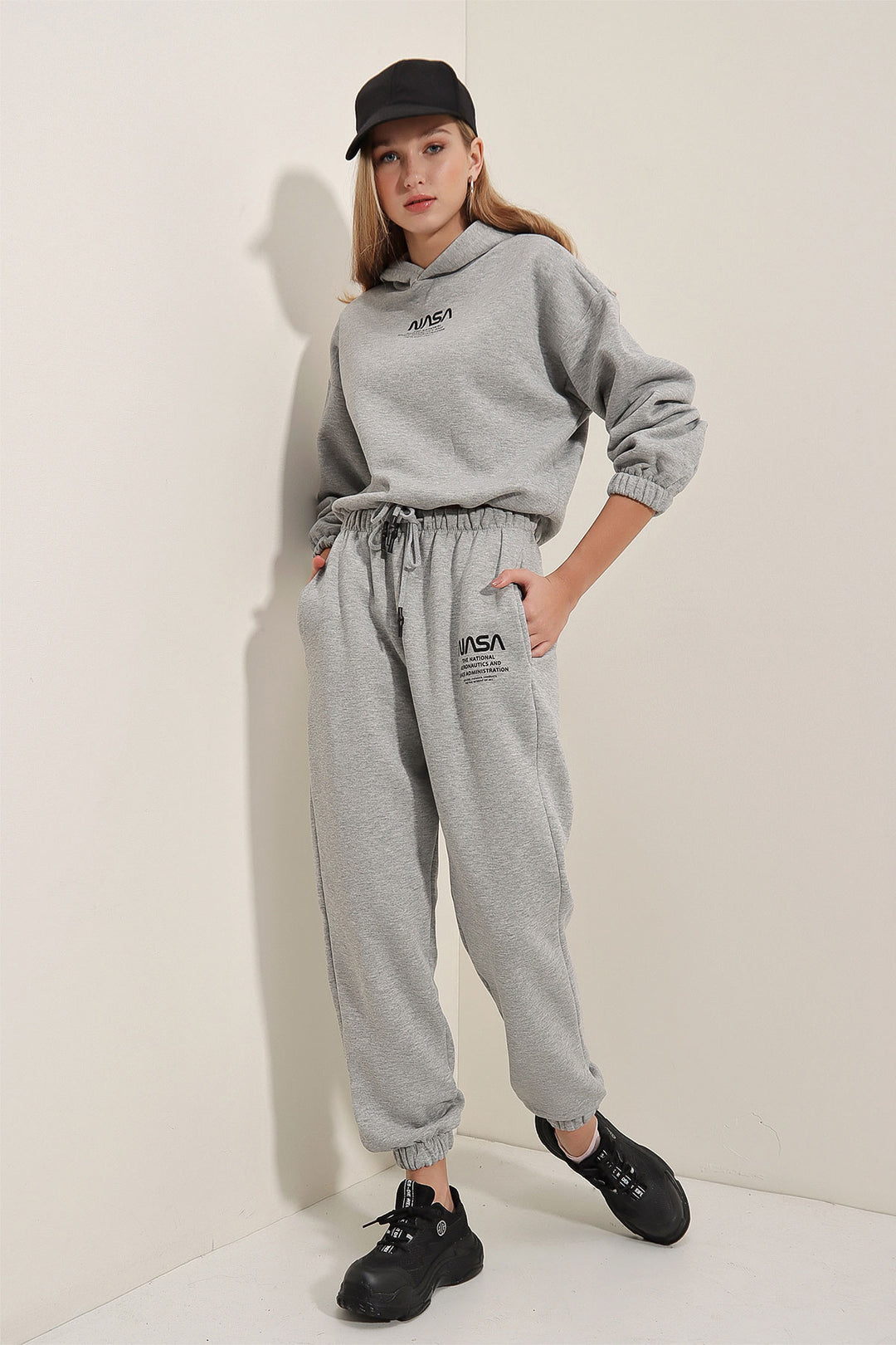 BGD Women NASA Printed Tracksuit - Plain Gray - Bismarck