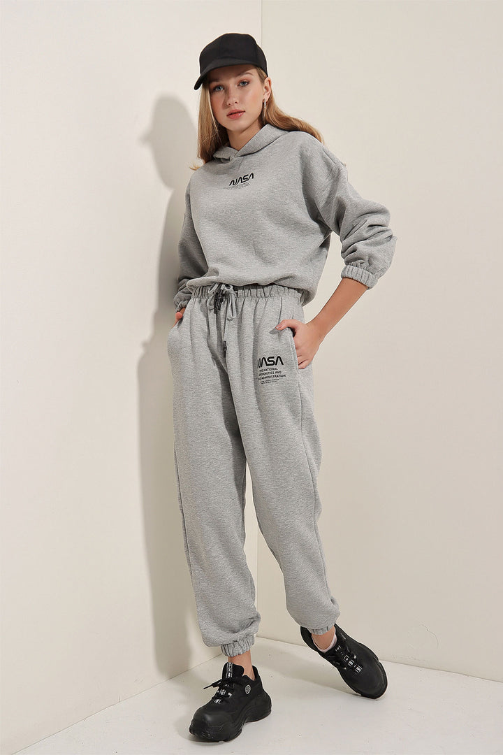 BGD Women NASA Printed Tracksuit - Plain Gray - Bismarck