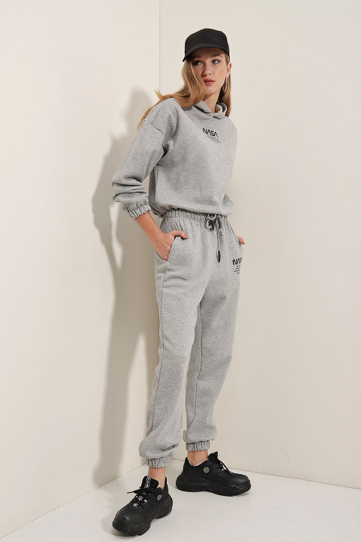 BGD Women NASA Printed Tracksuit - Plain Gray - Bismarck