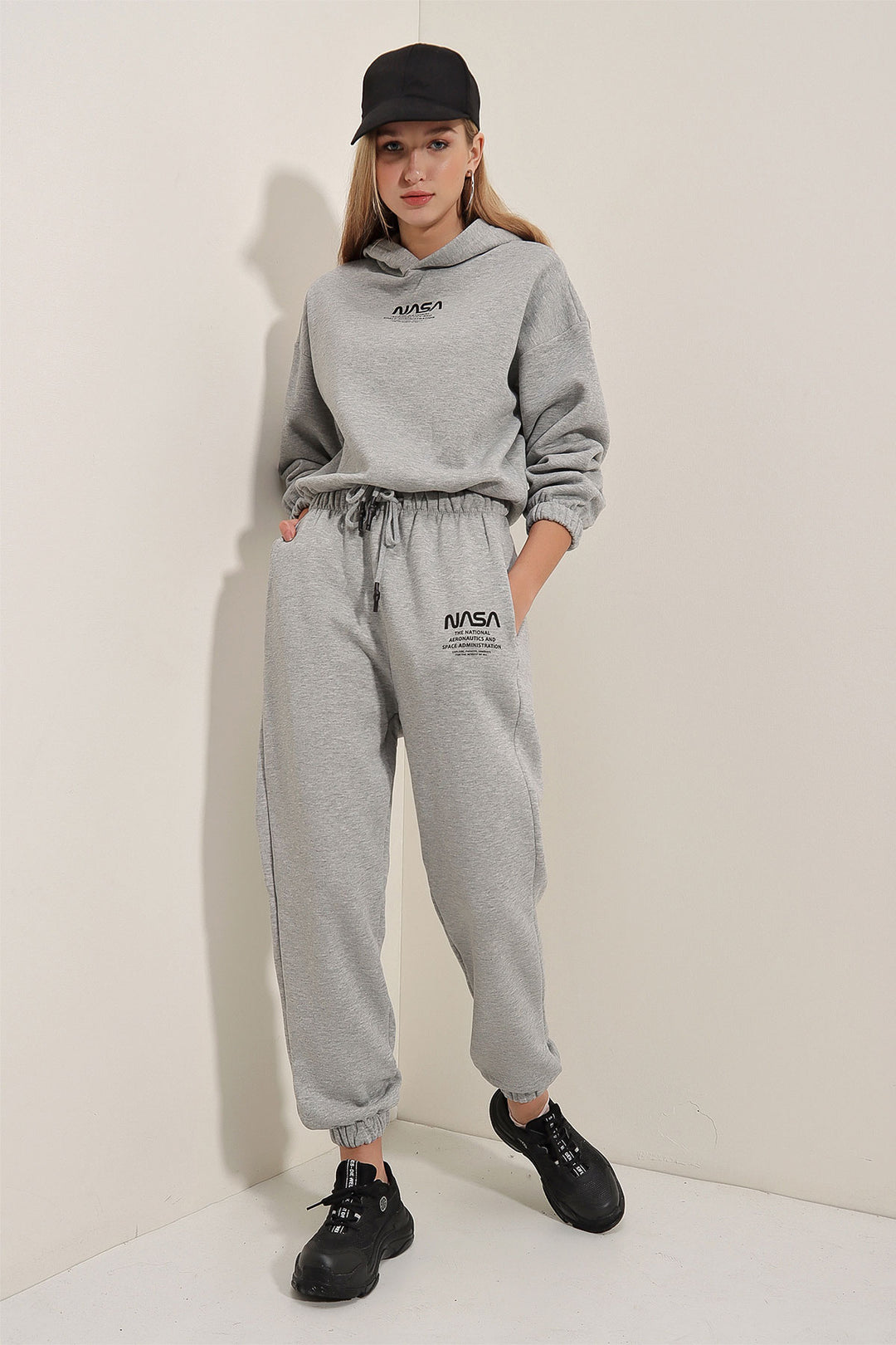 BGD Women NASA Printed Tracksuit - Plain Gray - Bismarck