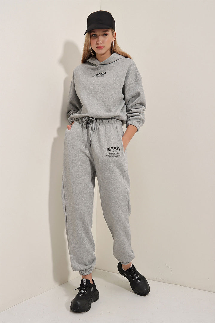 BGD Women NASA Printed Tracksuit - Plain Gray - Bismarck