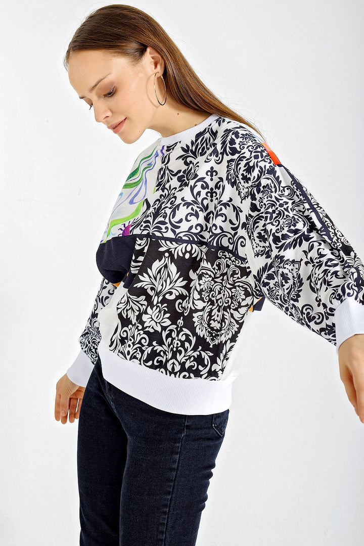 BGD Women Mixed Pattern Oversized Sweatshirt - White - Stevenage