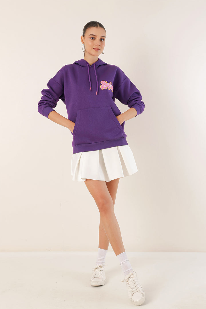 BGD Women Embroidered Oversize Sweatshirt - Purple - Avondale