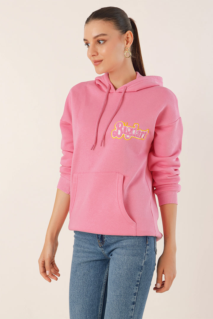 BGD Women Embroidered Oversize Sweatshirt - Pink - Avondale