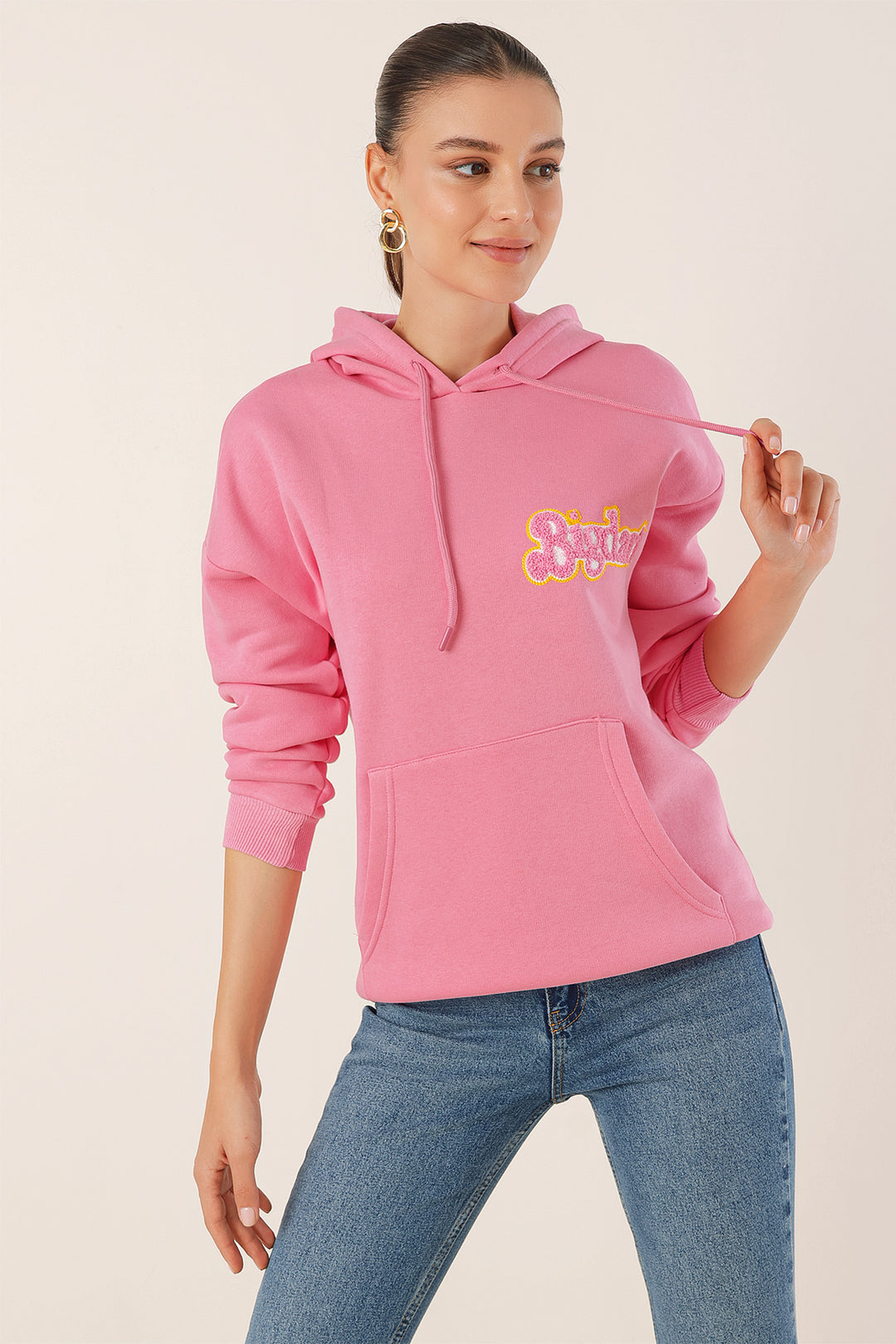 BGD Women Embroidered Oversize Sweatshirt - Pink - Avondale