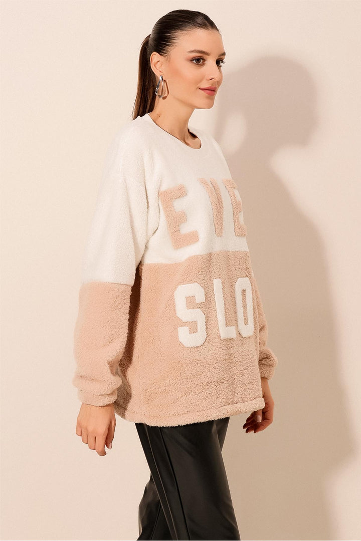 BGD Women Block Colored Plush Sweatshirt - Biscuit - Avondale