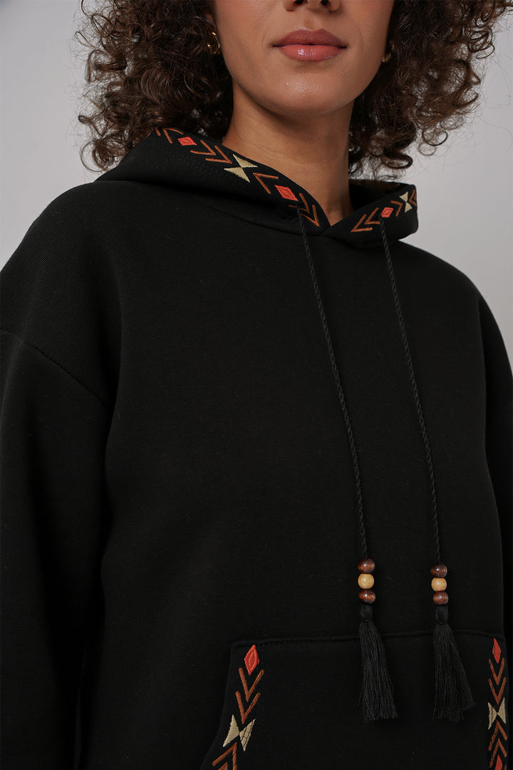 BGD Women Embroidered Oversize Sweatshirt - Black - Rugby