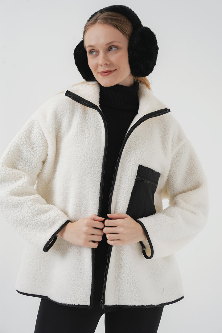 BGD Women Zippered Oversized Plush Jacket Coat - Dark Black - Hervey Bay